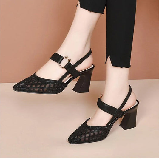 Sandalen met puntige teen en strass-enkelbandje